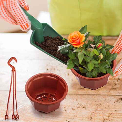 Roshtia 24 Pcs Hanging Plastic Planter Pot with Hook Flower Pots Baskets Hanging Nursery Planter Holder for Outdoor Indoor Plant Garden(Brown,6.7 Inch) - color: Brown, size: 6.7 Inch