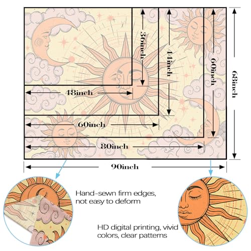 Kanuyee Sun Moon Tapestry Celestial Wall Art Tapestries Boho Hippie Room Decor Aesthetic Wall Hanging for Bedroom Dorm Living Room Mystical Cosmic Art 80x60 Inch - color: Pink Yellow, size: 80"L x 60"W