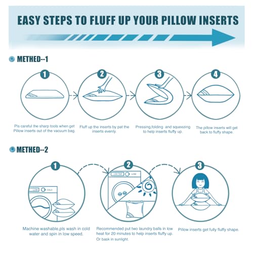 Siluvia 24x24 Pillow Inserts Set of 2 Square Throw 24 Euro Pillows with 100% Cotton Cover for Sofa, Couch, and Bed - White - size: 24x24 Inch (Pack of 2)
