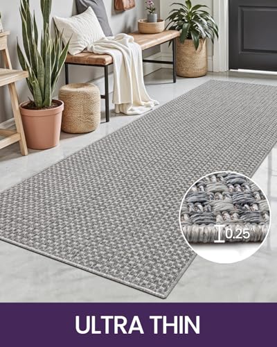 DEXI Hallway Runner Rug 3.3x8, Woven Braided Farmhouse Runner Carpet Indoor, Absorbent Thin Long Entryway Runners for Kitchen, Laundry Room, Patio Entrance, Checkered Grey - color: Checkered Grey, size: 3'3" X 8' (Rectangular)