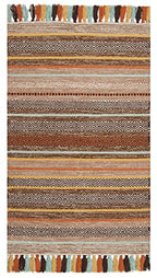 SAFAVIEH Montauk Collection Accent Rug - 2'6" x 4', Brown & Multi, Handmade Boho Stripe Fringe Cotton, Ideal for High Traffic Areas in Entryway, Living Room, Bedroom (MTK901H) - color: Brown/Multi, size: 2'6" x 4' (Rectangular)