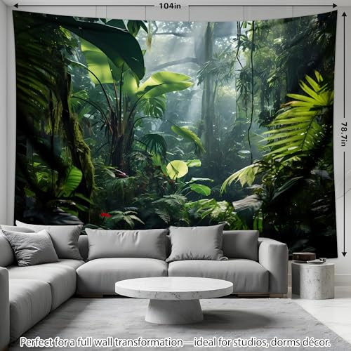 QGHOT Jungle Tapestry Wall Hanging Tropical Rainforest Backdrop Green Palm Leaves Tapestry Extra Large Forest Wall Art for Bedroom Living Room Office Decor 78.7L x 104W - size: 78.7"L x 104"W