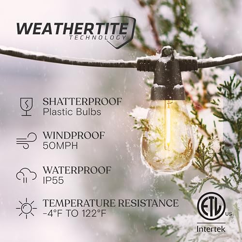 Brightech Ambience Pro Super Bright Solar - 48Ft Remote Control Outdoor String Lights with 15 Shatterproof S14 Bulbs, Commercial Grade LED, Waterproof Patio Lights, 4W Soft White for Patios, Gardens - color: Super Bright, size: 48 Feet