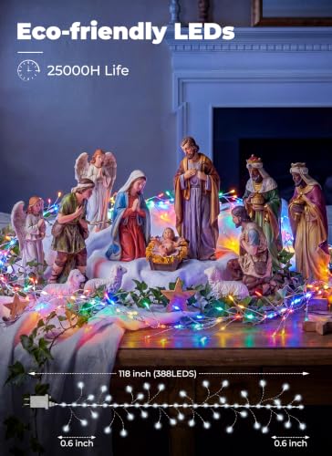 Flowing Fairy Lights Plug in with 14 Modes, 10FT 388LED Twinkle String Lights Indoor, Christmas Tree Lights Indoor Waterproof for Bedroom Christmas Home Room Decor, Multicolor - color: Multicolor, size: Flowing - 1pc