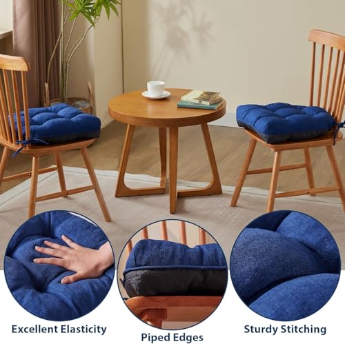 IASEAHK Chair Cushions for Dining Chairs, Seat Cushions for Kitchen Chairs, Indoor Seat Cushions with Ties, Tufted Foam Chair Pads, Non Slip Chair Cushions Set of 2, 15.5" x 15.5" x 4", Navy Blue - color: Navy Blue, size: Pack of 2