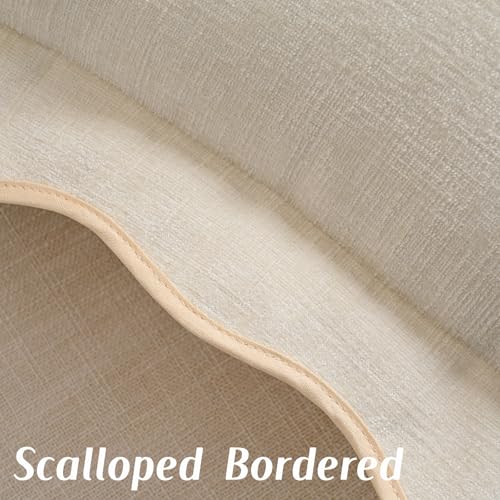 FUTEI Pack of 2 Solid Scalloped Bordered Throw Pillow Covers 16x16 Inch Soft Chenille Decorative Cushion Cases Farmhouse Accent for Couch Bed Living Room, Beige - color: Beige, size: 16" x 16" (Pack of 2)
