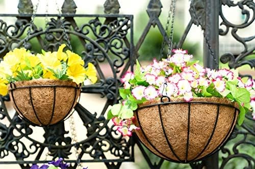 Kingbuy 14 Inch Metal Hanging Planter Basket with Coconut Liner, Wire Plant Holder Watering Pot for Indoor Outdoor Garden Balcony Patio Decoration - 2 Pack