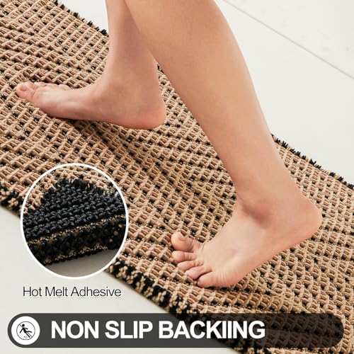 Sunfly Waffle Bath Mat, Boho Bathroom Rugs Non Slip Washable Super Absorbent Quick Dry Bath Mat Farmhouse Bathroom Decor, 20"x30" Black &Khaki - color: Black &Khaki, size: 1'8" x 2'6" (Rectangular)