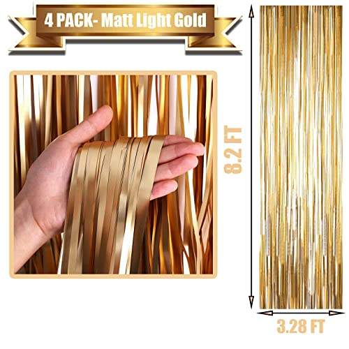 4 Pack Champagne Gold Foil Fringe Curtain Backdrop, 3.28Ft x 8.2Ft Metallic Tinsel Streamer Curtains for Party, Photo Booth Props, Birthday, Graduation Decoration Party Supplies - color: Gold,Turquoise,Red