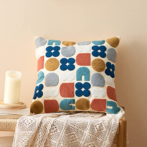 vctops Boho Geometric Tufted Decorative Throw Pillow Cover Farmhouse Cotton Embroidery Accent Square Cushion Case for Couch Sofa Bed (EmbroideryK, 18"x18") - color: Embroideryk, size: 18" x 18" (Pack of 1)