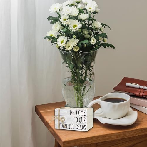 Decorative Books For Home Decor, Rustic Wood Book Stack For Table Decor, Welcome To Our Beautiful Chaos Decor Books For Living Room Bookshelf, Farmhouse Stacked Books Decor (L20) - color: Welcome 1
