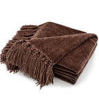 RECYCO Throw Blanket Soft Cozy Chenille Throw Blanket with Fringe Tassel for Couch Sofa Chair Bed Living Room Gift (Brown, 60'' x 80'') - color: Brown, size: 60'' X 80''