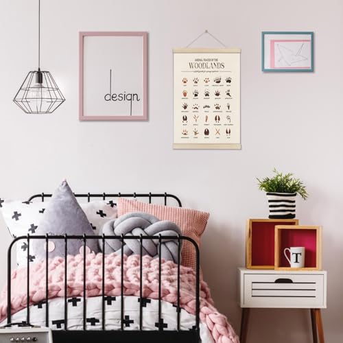 DOI-LANEE Woodland Tracks Poster Hanger Frame, Canvas Artwork Woodland Nursery, Jungle Nursery Decor, Animal Tracks Field Guide Sign, Forest Wall Art, Boy Wall Decor - color: Off-White03