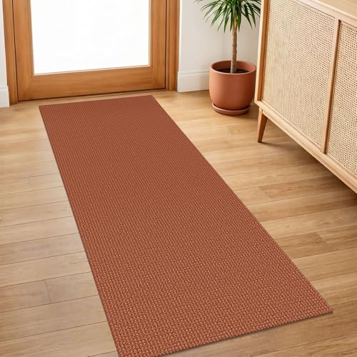 IOHOUZE Washable Runner Rug 2x5 Non Slip Runners for Hallways Entryway Runner Indoor, Kitchen Throw Rug Woven Cotton Floor Carpet for Hall Entrance Bedroom, Burnt Orange/Tan - color: Brunt Orange/Tan, size: 2' x 5' (Runner)