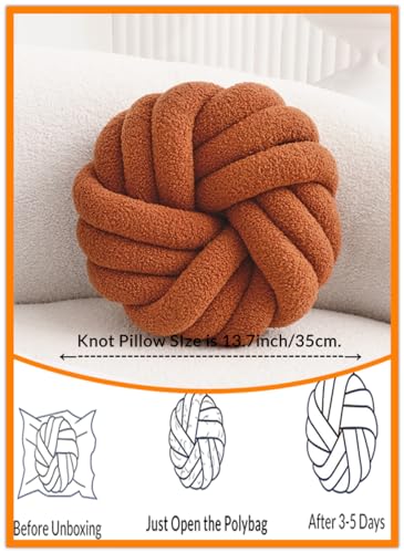 Brown Knot Pillow 13.7'' Round Throw Pillow Soft Plush Knot Ball Pillow Handmade Knotted Pillow Modern Home Decorative Knotted Pillow Cushion for Bed Bedroom, Sofa, Couch - color: Brown