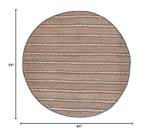 SAFAVIEH Natural Fiber Collection 7' Round Olive/Natural NFB656X Handmade Boho Stripe Farmhouse Rustic Jute & Cotton Jute Area Rug - color: Olive/Natural, size: 7' (Round)