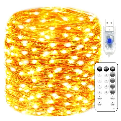 Fairy Lights Plug in 66FT 200 LED USB Twinkle Lights for Bedroom Copper Wire Lights with Remote and Timer 8 Modes, Waterproof String Lights for Dorm DIY Party Christmas Decoration（Warm White） - color: Warm White