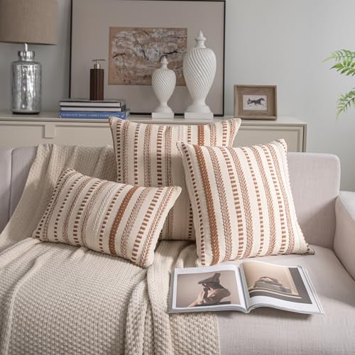 Cethom Brown Boho Lumbar Pillow Covers 14x36 Long, Stripe Textured Decorative Couch Pillow Cases for Bed, Sofa, Living Room, Bedroom, Farmhouse Home Accent Cushion Covers, Pack of 1 - color: Brown, size: 36" x 14" (Pack of 1)