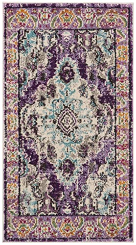 SAFAVIEH Monaco Collection Area Rug - 2'2" x 4', Violet & Light Blue, Non-Shedding & Easy to Clean, Distressed Medallion Design, Ideal for Front Door, Kitchen, Entryway, Accent Space (MNC243L) - color: Violet/Light Blue, size: 2'2" x 4' (Rectangular)