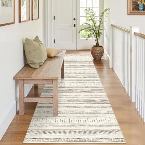 Tortania Area Rug 2x6 Runner Rugs - Washable Soft Neutral Boho Moroccan Farmhouse Rug Indoor Floor Carpet for Living Room Bedroom Kitchen Entryway Under Dining Table Home Office Decor - Beige - color: Beige, size: 2' x 6' (Runner)