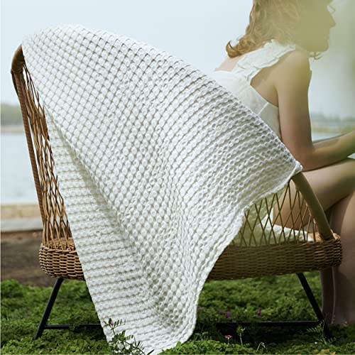 Bedsure Cooling Cotton Waffle Twin XL Blanket - Lightweight Breathable Blanket of Rayon Derived from Bamboo for Hot Sleepers, Luxury Throws for Bed, Couch and Sofa, Ivory, 66x90 Inches - color: Ivory, size: Twin XL (66" X 90")
