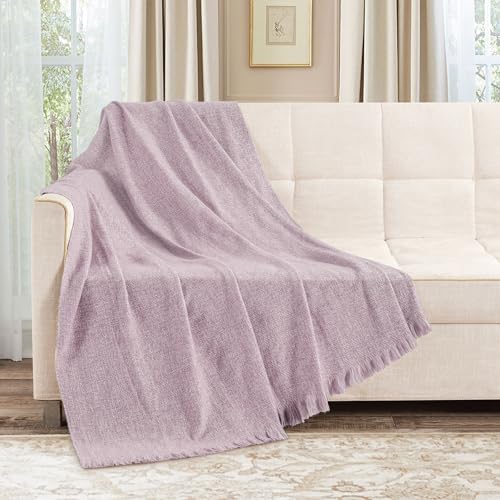 BOURINA Faux Cashmere Fringe Throw Blanket Decorative Lightweight Throw Soft Cozy for Bed or Sofa Outdoor Blanket, 50x70 Inches Purple - color: Purple, size: 50"x70"