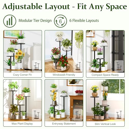 Metal Black Plant Stand Indoor Outdoor,3 Tier Tall Flower Pot Holder Potted Display Rack Shelf, Heavy Duty Plant Shelf for Patio Garden Balcony Living Room Bedroom - BlackS - color: BlackS, size: 3-tiers