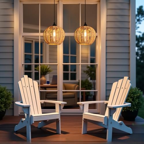 TWINKVILLA Battery Operated Chandelier, 2Pack Hanging Gazebo Lights, Cactus Shape Boho Rattan Pendant Lights Outdoor Waterproof for Patio Tree Pergola Porch and Indoor Decor