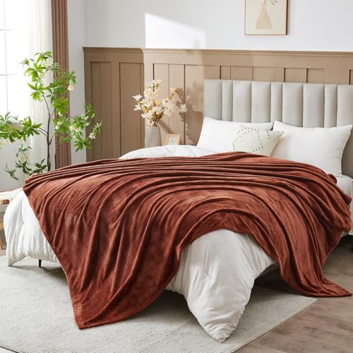 NEWCOSPLAY Super Soft King Blanket Coffee Premium Silky Flannel Fleece Leaves Pattern Lightweight Bed Blanket All Season Use (Coffee, King(90"x110")) - color: Coffee, size: King(90"x110")