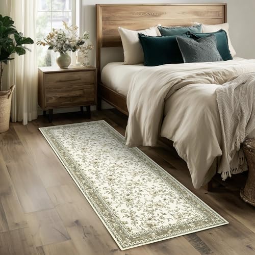 Greyish Beige Runner Rugs 2x6 for Hallway Kitchen Bedroom Beside Laundry Room Bathroom Rug Boho Modern Washable Non Slip Low Pile Stain ResisTaupet Soft Long Carpet Mat Khaki Taupe Floral Pattern - color: Sketch Floral Cool Beige, size: 2' x 6' (Rectangul