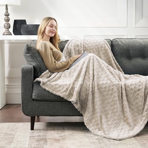 Velvet Plush Jacquard Tile Throw Blanket for Couch - Buttery Soft, Cozy Throw, for Women (Sand, 50" x 60") - color: Sand