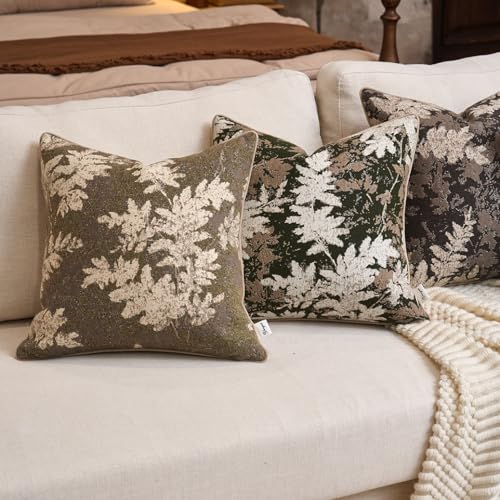 Yangest Neutral Leaf Pillow Cover 18 x18 Inches, Vintage Chenille Square Throw Pillow Cover Soft Leaves Nature Accent Couch Pillow Cover for Living Room Bedroom, Grey - color: Grey, size: 18" x 18" (Pack of 1)
