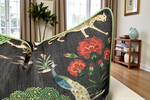 VAGMINE Jungle Wildlife Botanical 20x20 Inch Throw Pillow Cover - Black Green Floral Print on Textured Polyester - Cushion Case for Couch Sofa - Zulu Forest - color: Zulu Forest, size: 20" x 20" (Pack of 1)