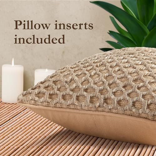 Boho Living Jada Decorative Throw, Includes Accent, Premium Woven Design, Living Room Décor, (2) 20" x 20" Pillow Cover with Insert, Beige - color: Beige, size: (2) 20" x 20" Pillow Covers With Insert