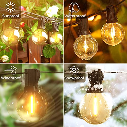 OHLUX Outdoor String Lights, 55FT Shatterproof LED Patio Lights with 26 Dimmable Plastic G40 Bulbs, 2200K Waterproof Connectable Hanging String for Backyard Cafe Porch Deck E12 Base - size: 55FT
