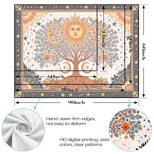 Spenlife Tree of Life Tapestry, Sun and Moon Celestial Tapestries for Bedroom, Boho Wall Decor, Witchy Tapestries (60" x 44") - color: Green White, size: 60"L x 44"W