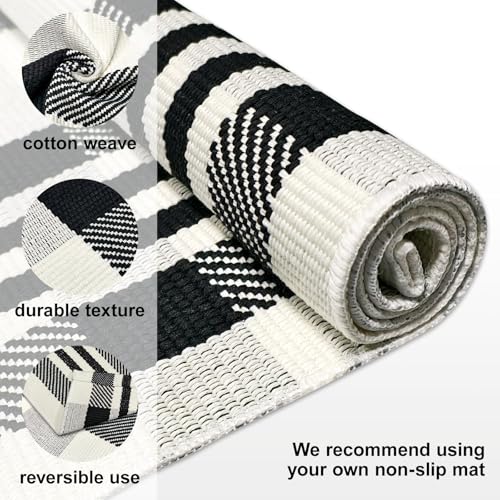 Buffalo Plaid Checkered Rug 2'x3' Front Door Mat Outdoor,Black and White Rugs Cotton Washable Front Porch Rug Layered Doormats for Patio Farmhouse Entryway Kitchen Foyer - color: Black and White Checkered Rug, size: 2‘×3’