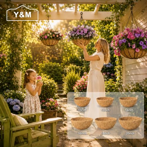Y&M 2pcs 10inch Round Coconut Fiber Liner, Natural Coir Replacement for 10'' Hanging Planter Basket - color: 2pcs 10in Round