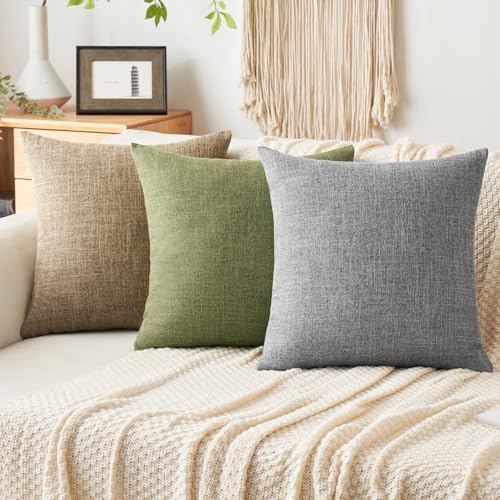 MIULEE Pack of 2 Decorative Linen Burlap Textured Pillow Covers Farmhouse Boho Accent Pillowcases Spring Home Decor for Couch Sofa Bedroom Living Room 18x18 Inch Light Olive Green - color: Light Olive Green, size: 18" x 18" (Pack of 2)