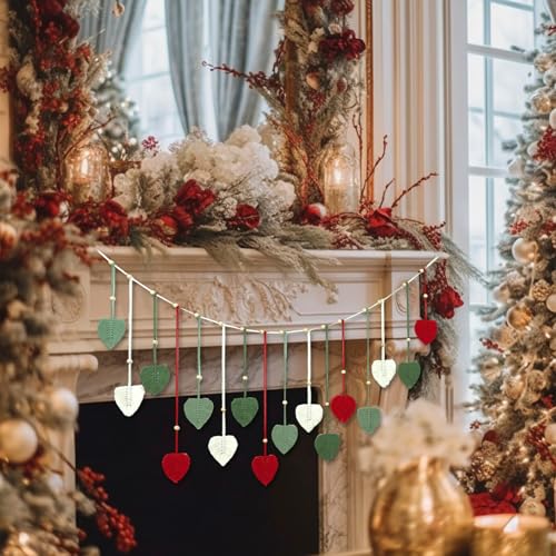 LB Christmas Macrame Wall Hanging Large, Red Feather with Wood Beads Boho Woven Tapestry Wall Hanging Macrame Wall Decor Handmade Red and Green Wall Art for Living Room Bedroom Nursery, 47x30 Inch - color: Red Green