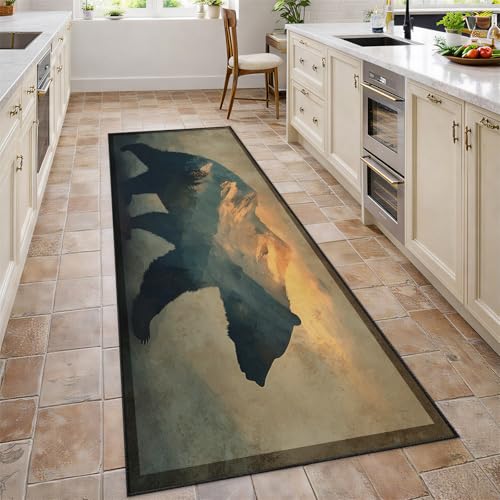 Bear Runner Rug 2x8, Rustic Black Bear Rug for Hallways, Vintage Cabin Style Rugs Non-Shedding & Easy Care, for Dining Room Kitchen Office - color: Western Wildlife, size: 2' X 8'(runner)