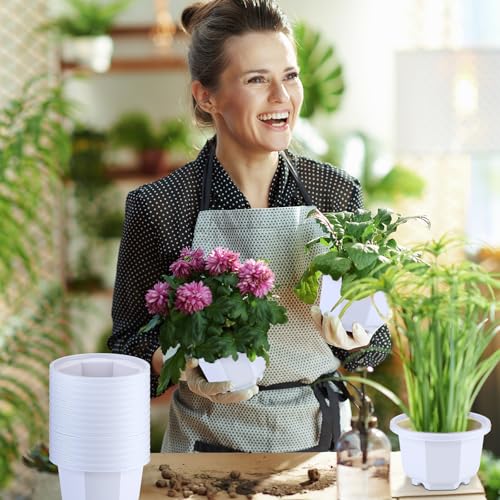 Roshtia 24 Pcs Hanging Plastic Planter Pot with Hook Flower Pots Baskets Hanging Nursery Planter Holder for Outdoor Indoor Plant Garden(Ceramic White,3.7 Inch) - color: Ceramic White, size: 3.7 Inch