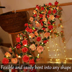 Fielegen 30 LED Rose Flower String Lights 8.2ft Artificial Flower Garland with Lights Hanging Fake Rose Flower Vine Lights for Garden Wedding Party Decor Birthday Bedroom Wall Decor