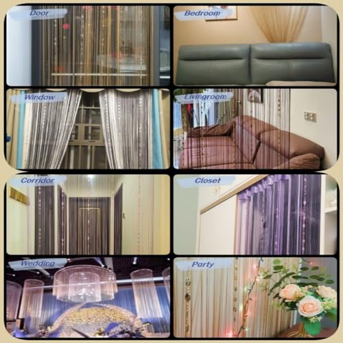 ave split 100cmX200cm Decorative Door String Curtain Beads Wall Panel Fringe Window Room Divider Blind for Wedding Coffee House Restaurant Parts Door Divider Beads Tassel Screen Decoration (purple25) - color: Purple