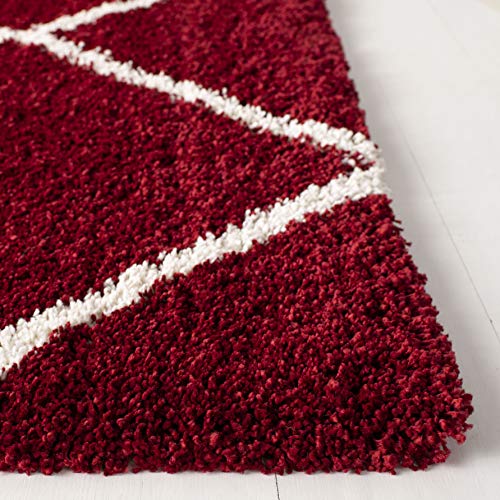 SAFAVIEH Hudson Shag Collection Accent Rug - 2' x 3', Red & Ivory, Modern Trellis Design, Non-Shedding & Easy Care, 2-inch Thick Ideal for High Traffic Areas in Foyer, Living Room, Bedroom (SGH281R) - color: Red/Ivory, size: 2' x 3' (Rectangular)