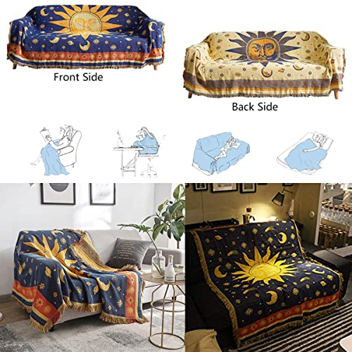 Hippie Throw Blanket Sun Moon Stars Boho Throw Blankets Celestial Tapestry Double-Sided Reversible Woven Cotton Home Decor Bedding Chair Couch Recliner Cover Oversized Tassels Astrology 50"x70" - color: Sun God, size: 50x70inch