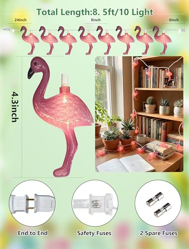 GOOTHY 8.5Ft Pink Flamingo String Lights, Summer Patio Outdoor String Lights with 10 Mini Flamingo Lights, Plug in Decorative Fairy Lights UL Listed for Bedroom Party Birthday Wedding Holiday Decor - color: Pink Flamingo Lights