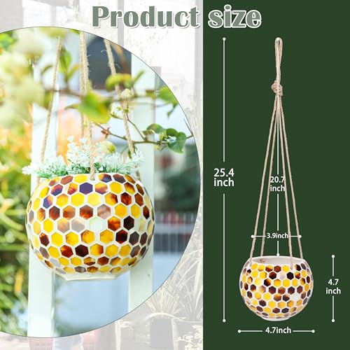 Hanging Planter Mosaic Garden Pot Small Flower Pot for Indoor Plant Disco Ball Hanging Planter with Drainage Yellow Bee - color: Yellow