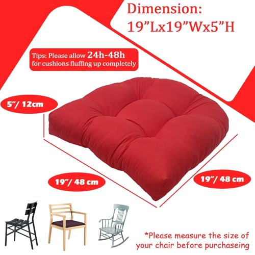 MTMR Waterproof Outdoor Chair Cushions Set of 2, 19X19 Patio Wicker Chair Cushions, Tufted Outdoor Cushions for Patio Furniture, Thick Outdoor Patio Replacement Seat Pads for Porch Lawn Chairs Red - color: Red