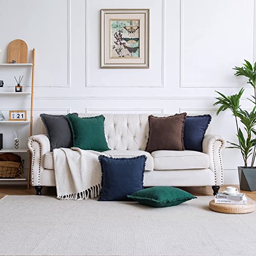 AmHoo Pack of 2 Linen Pillow Covers with Tassels Fringed Decorative Rustic Natural Throw Pillowcase Cushion for Couch Sofa Bedroom 18 x 18-Inch Navy Blue - color: Navy Blue, size: 18" x 18" (Pack of 2)